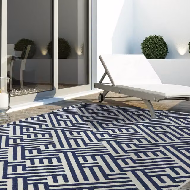 Asiatic Carpets Antibes Geometric Area Rug, Blue and White, W/D: 80 x 150 cm