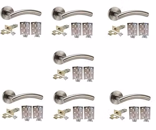 Golden Grace Brushed Silver Arched T-Bar Door Handles with Latch and Hinges