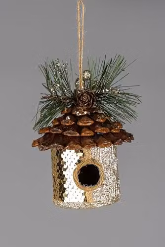 Shatchi 3Pcs Gold Sequin Birdhouse Hanging Christmas Tree Pendants, W/H: 10 x 11 cm – 4