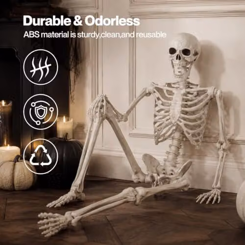 Yezi Halloween Life Size Poseable Skeleton in White, Height: 165 cm – 5