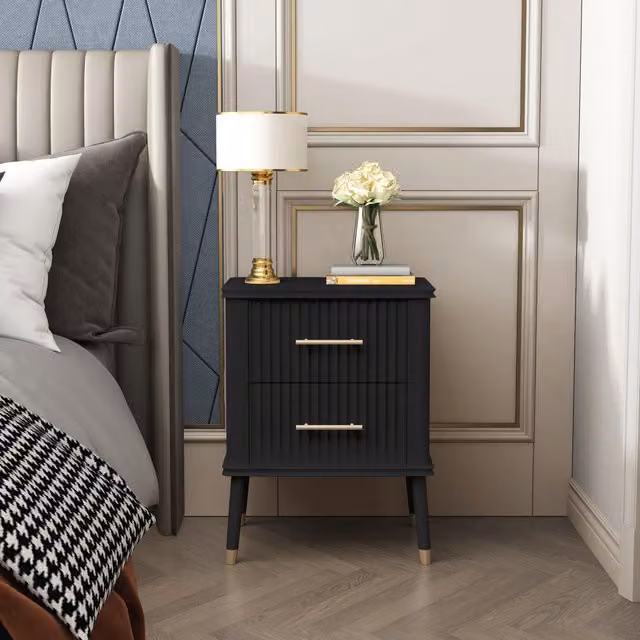 Cabinet Bits Cozzano 2 Drawer Bedside Table in Matt Black Metal – 1