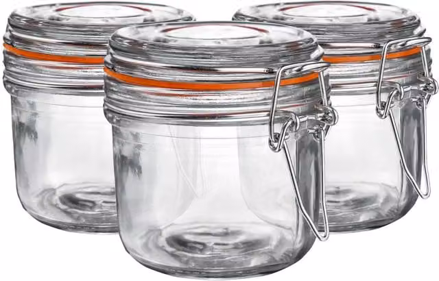 Argon Tableware Transparent Glass Storage Jar with Orange Seal, 200ml, Pack of 3