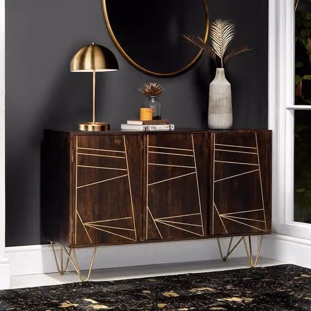 IH Design Jusleen Solid Mango Wood Large Sideboard in Brown and Gold – 1