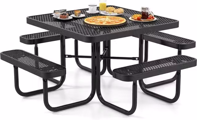 Costway Modern Outdoor Picnic Table and Bench Set in Black