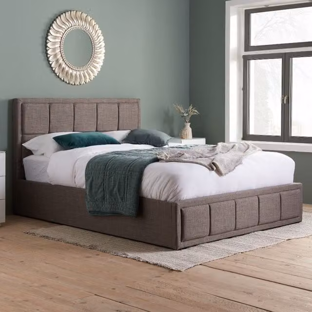 Birlea Hannover King Size Fabric Ottoman Bed Frame with Gas Lift Storage in Grey