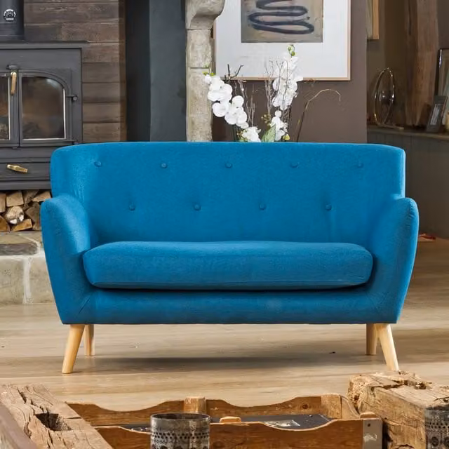 Artemis Home Lynwood Scandi Style 2 Seat Sofa in Teal Hessian Fabric, Width: 137 cm
