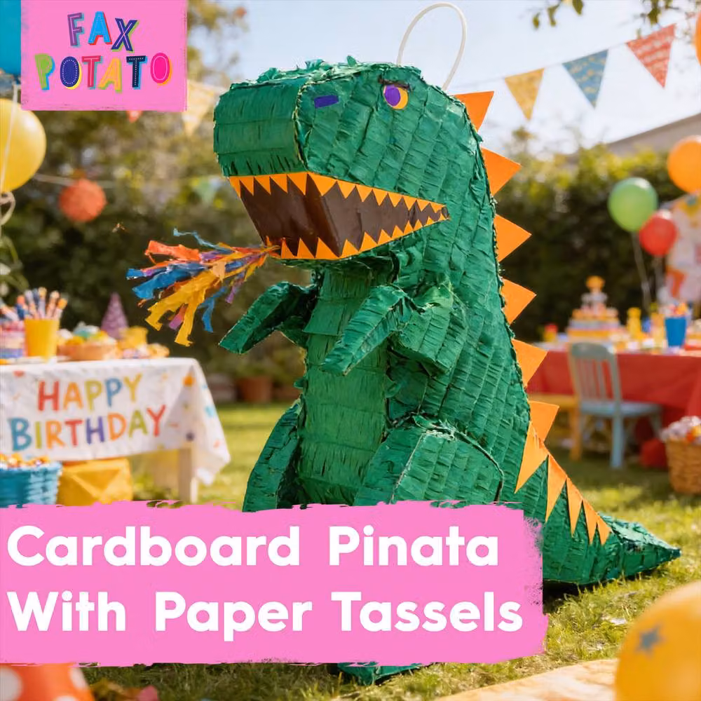 Fax Potato Rex the Dinosaur Pinata with Rainbow Buster Stick and Blindfold Set, Multicolour, W40 x D13 x H55 cm – 6