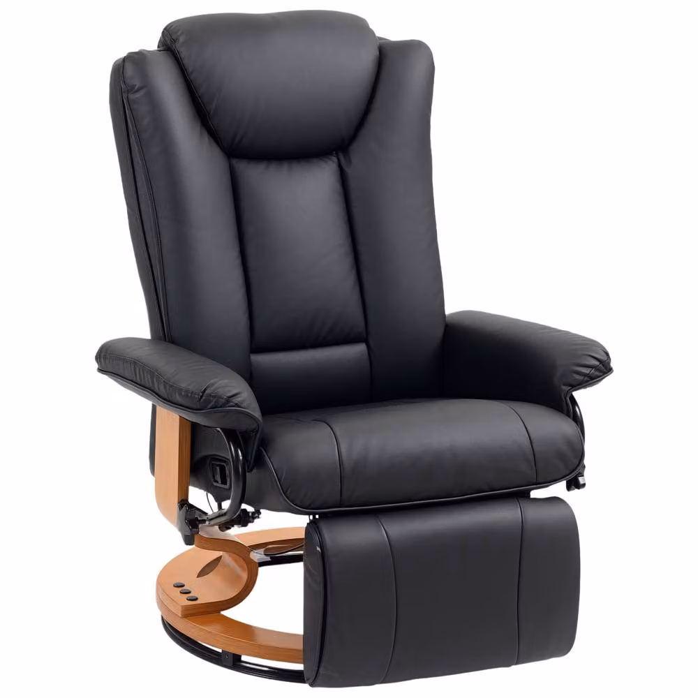 STILVORA Black Faux Leather Recliner Chair with Footrest and 360 Degree Swivel – 5