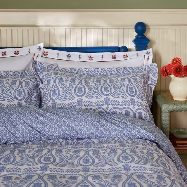 Joules Wandering Indienne Single Duvet Cover and Pillowcase Set, Blue Cotton Percale