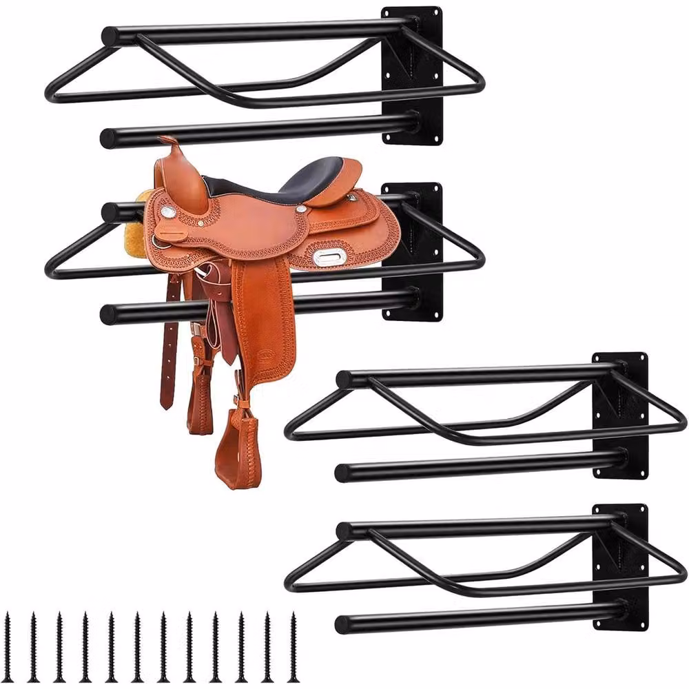 VOGREX 4 Pack Black Wall Mounted Saddle Rack Stand for Horse Tack Rooms – 3
