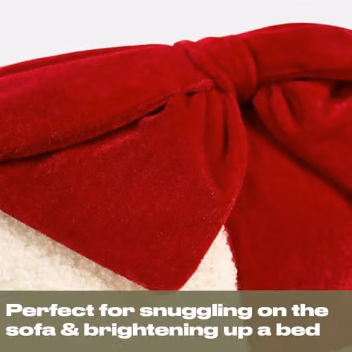 OHS Bow Wrapped Boucle Novelty Scatter Cushion in Red and White, W: 50 cm, H: 30 cm – 3