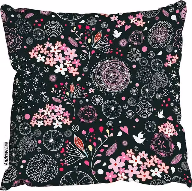 Andrew Lee Modern Floral Pattern Square Cushion in Green, W/D/H: 60 x 60 x 1 cm