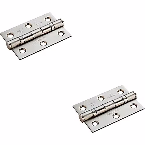 Loops 2 Pairs of 7 Ball Bearing Butt Hinges in Brushed Satin Stainless Steel, W/D/H: 76 x 51 x 2 mm