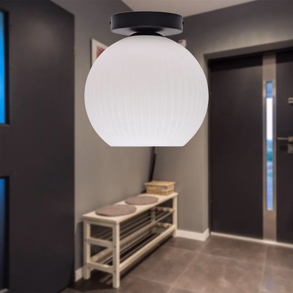 First Choice Lighting Betchley Set of 2 Black and White Ribbed Glass Cylinder Ceiling Light Fittings – 2