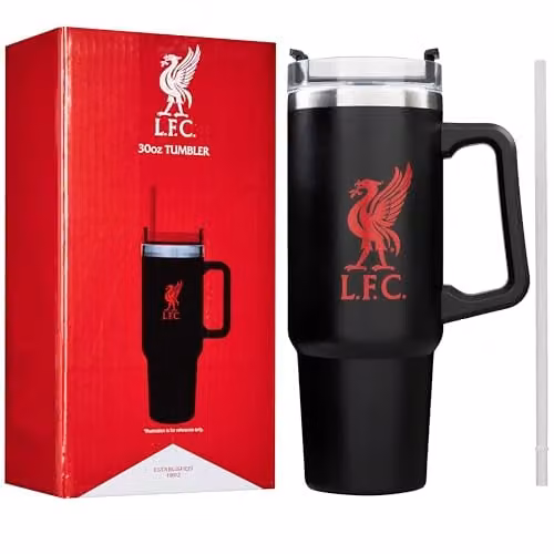 Get Trend Liverpool FC Insulated Stainless Steel Tumbler with Straw and Handle, Black, 850ml