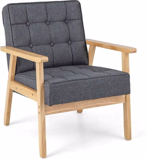 Costway Modern Upholstered Accent Armchair with Rubberwood Armrests in Grey – 1