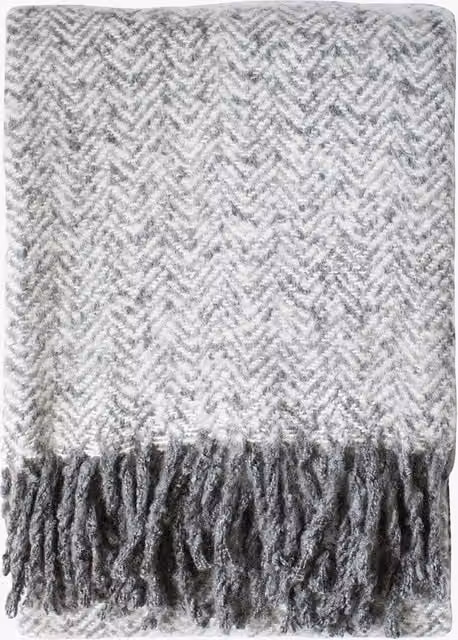 Perch & Parrow Woven Geometric Herringbone Tasseled Throw in Grey and Yellow