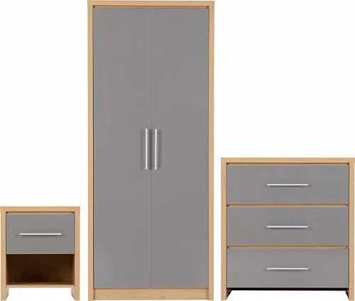 Seconique Seville Grey Gloss and Oak Effect 3 Piece Bedroom Furniture Set