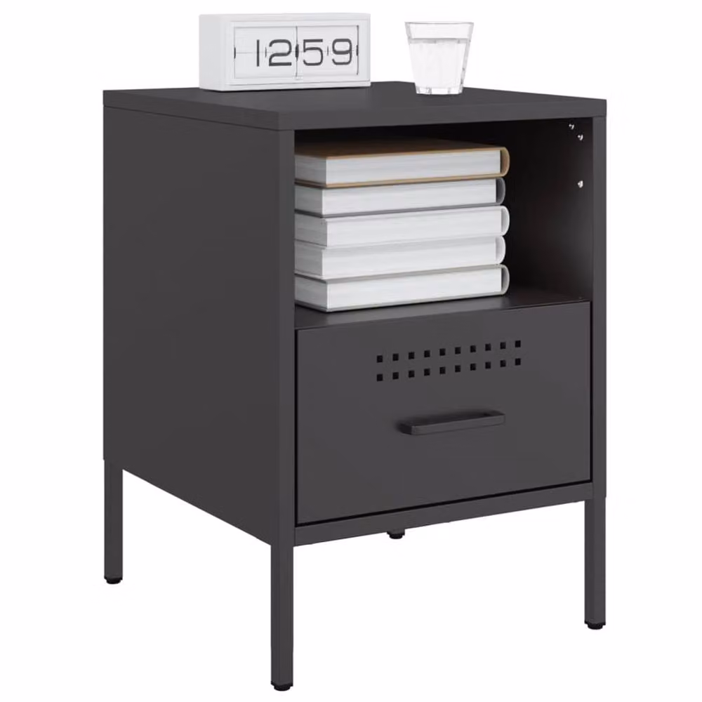 Berkfield Home Set of 2 Black Metal Bedside Cabinets, W/D/H: 36 x 39 x 50.5 cm – 2