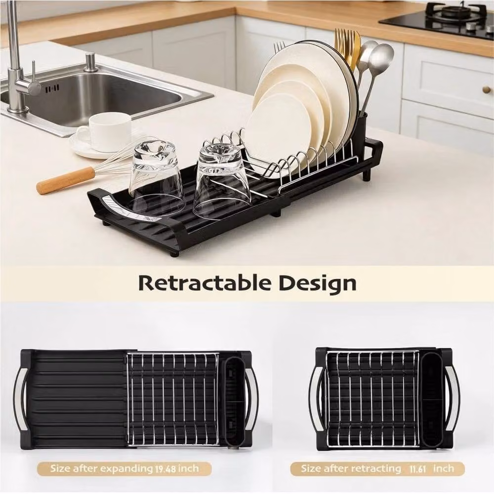 NESTLUNE Black Expandable and Foldable Metal Compact Dish Drying Rack, W: 100 cm, D: 15 cm – 4