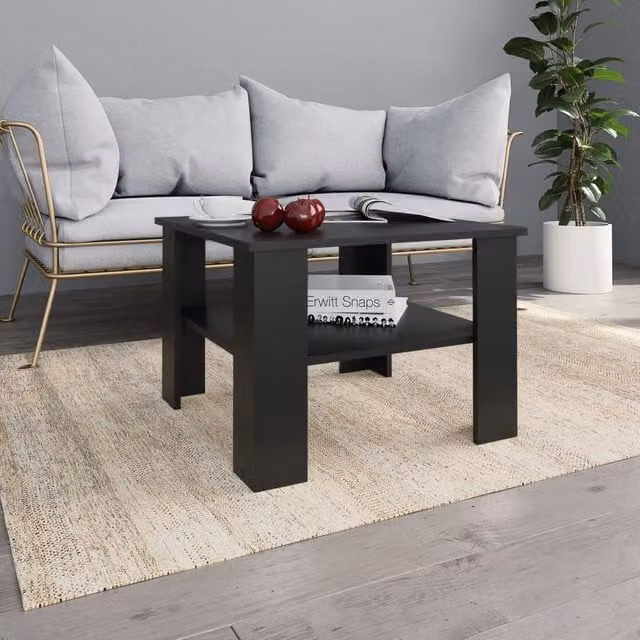 Berkfield Home Modern Black Square Coffee Table in Engineered Wood W/D/H: 60 x 60 x 42 cm – 1