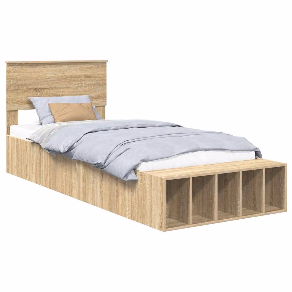 Berkfield Home Modern Bed Frame with Bedside Shelf in Sonoma Oak Brown, W/D/H: 75 x 190 cm – 2