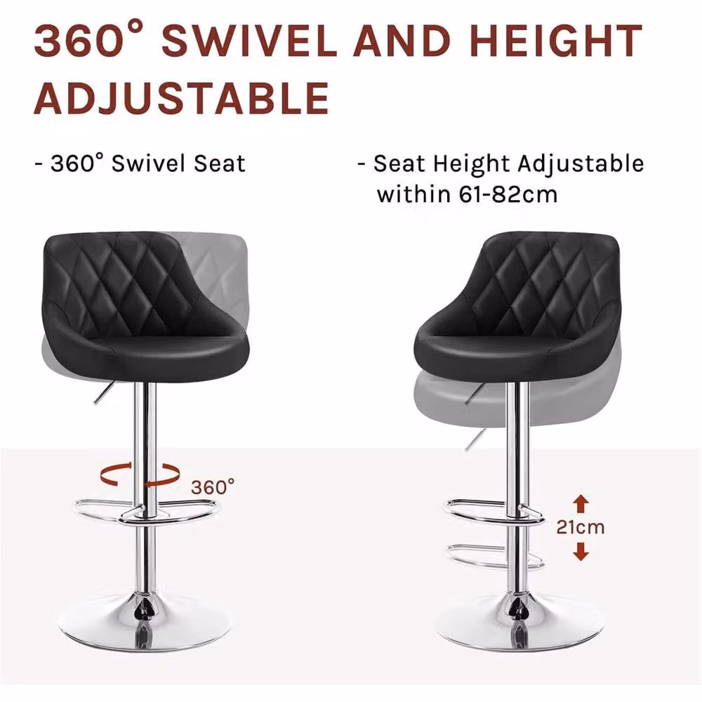 NESTLUNE Set of 2 Modern Faux Leather Bar Stools in Black – 3