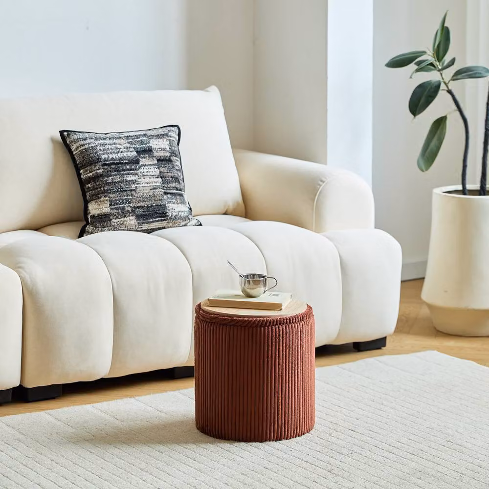 Nordlys Set of 3 Red Bouclé Fabric Poufs with Wooden Storage – 5