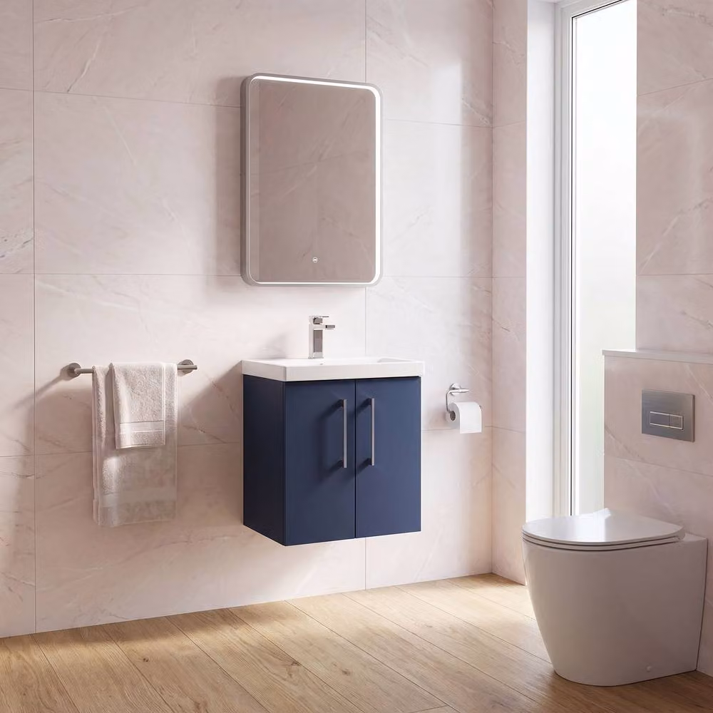 Balterley Wall Mounted Bathroom Vanity Unit with Basin and 2 Soft Close Doors, Blue – 2