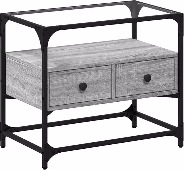 Berkfield Home Industrial TV Cabinet with Glass Top in Grey Sonoma, W/D/H: 60 x 35 x 51 cm