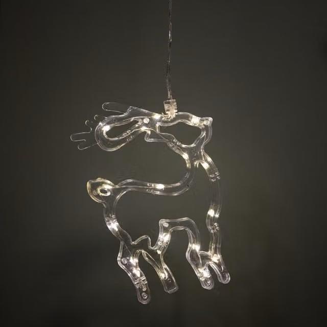 Samuel Alexander Battery Operated Light Up Christmas Reindeer Window Decoration with Warm White LEDs, Clear/White, 19 cm