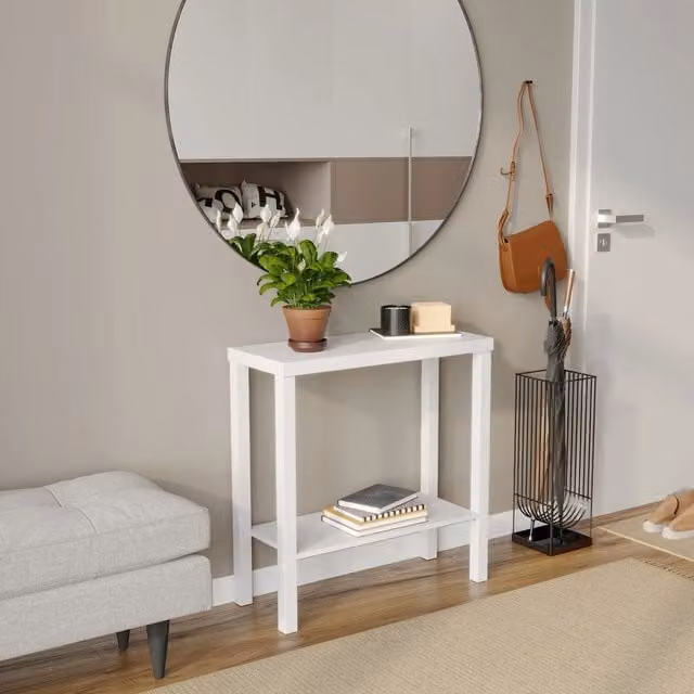EONLION 2-Tier White Wooden Narrow Console Side Table for Hallway and Living Room – 1
