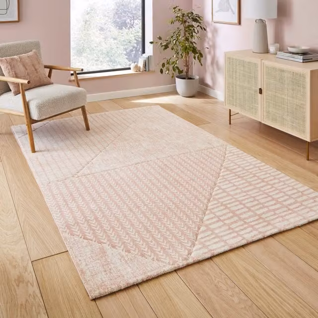 Catherine Lansfield Larsson Modern Abstract Machine Woven Rug in Pink and Red