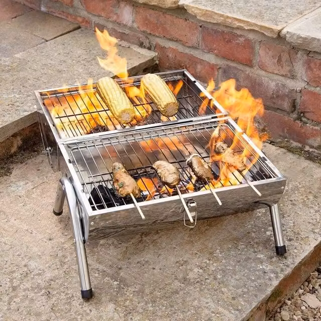 VOGREX Portable Stainless Steel Barrel BBQ in Metallic Silver, Tabletop Charcoal Grill, W/D/H: 41.0 x 36.0 x 28.0 cm – 1