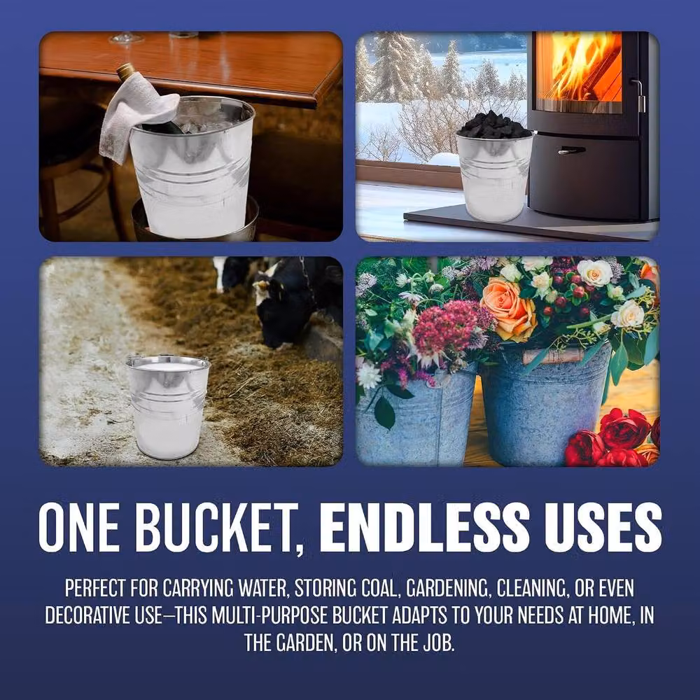 BARGAINS-GALORE Silver Galvanised Steel Multipurpose Bucket with Wooden Handle, 15l – 3