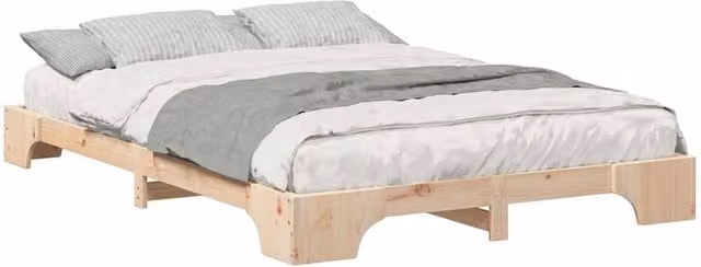 Berkfield Home Stylish Floor Bed Frame with Storage in Natural and Brown Solid Pine, W: 140 cm, D: 200 cm, H: 220 cm