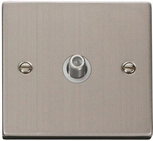 SE HOME 1 Gang Stainless Steel Surface Mount Satellite Socket with White Plate