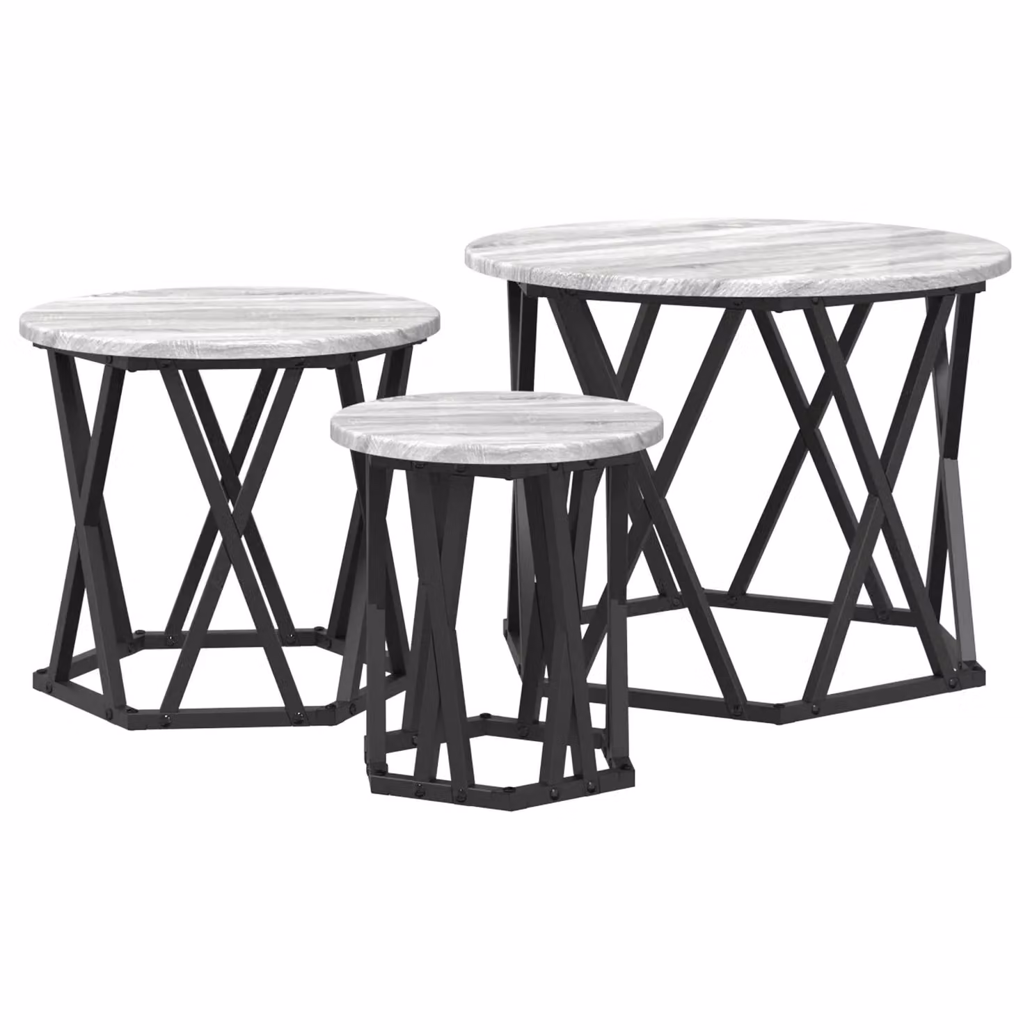 Berkfield Home Nesting Side Tables, Set of 3, Grey Sonoma, Round MDF and Metal – 2
