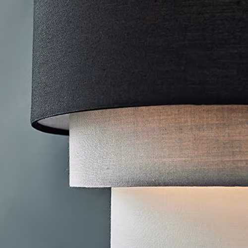 MiniSun Set of 2 Round Modern 3 Tier Fabric Ceiling Pendant Light Shades in Black, Grey and White, Shade Width: 30 cm – 5