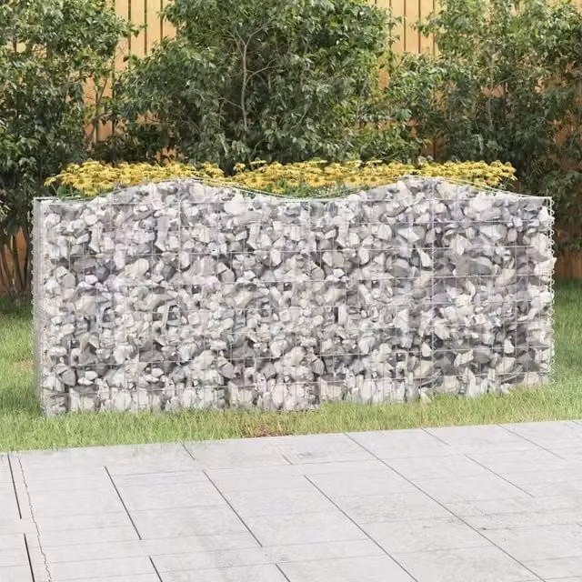 Berkfield Home Arched Gabion Raised Bed in Silver Galvanised Steel, W/D/H: 200 x 50 x 100 cm