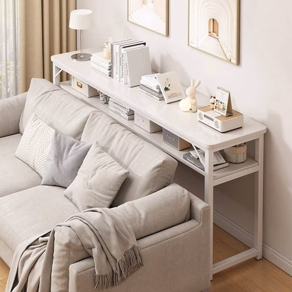 KORVIXA 2-Tier White Wood End-Of-Row Sofa Desk Rear Storage Shelf W/D/H: 100 x 100 x 100 cm – 3