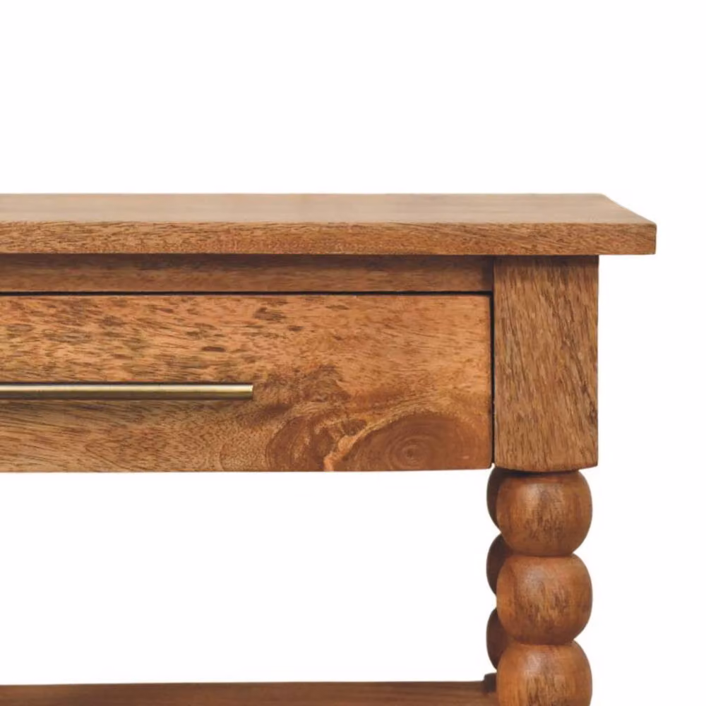 STILVORA Solid Wood Side Table with Drawer and Open Storage in Brown – 5