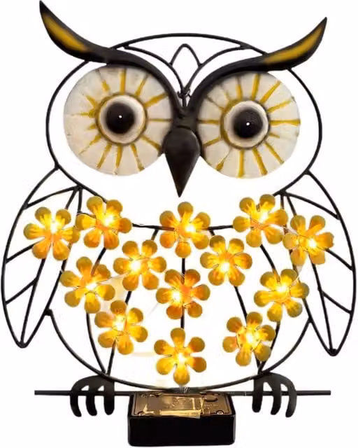 Quipulse Solar-Powered LED Wrought-Iron Owl Wall Light in Black with Dusk Sensor and Warm White Light – 1