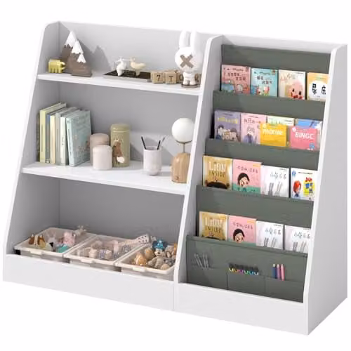 Huhote Wooden Kids Bookshelf in White – 1