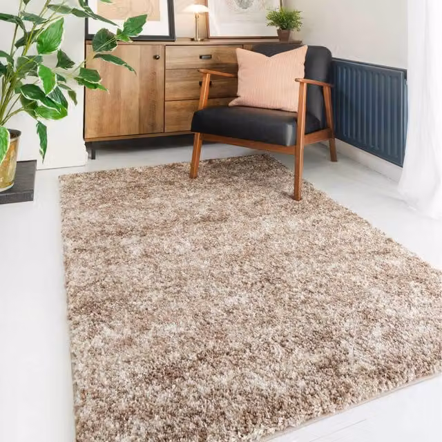 The Rug House Super Soft Mottled Shaggy Area Rug in Beige, W: 150 cm, D: 80 cm