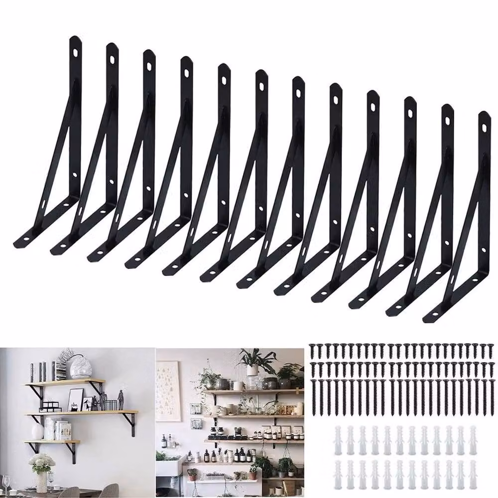 SPETLEK 12-Piece L-Shaped Steel Wall Mounted Shelf Brackets in Matt Black – 2