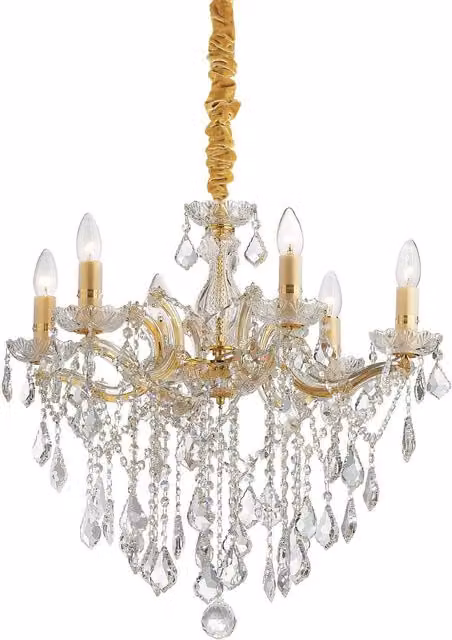 Ideal Lux Florian 6 Light Crystal Chandelier in Gold Finish with E14 Bulbs