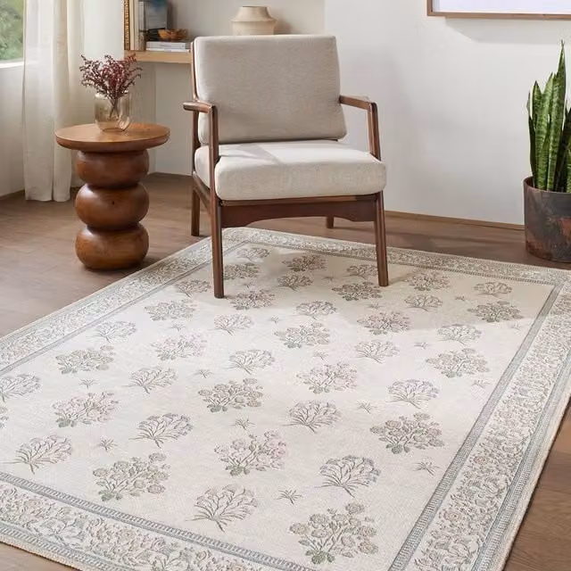 Livabliss Thistle Modern Floral Washable Living and Dining Room Rug in Multicolour Ivory, W: 160 cm, L: 220 cm – 1