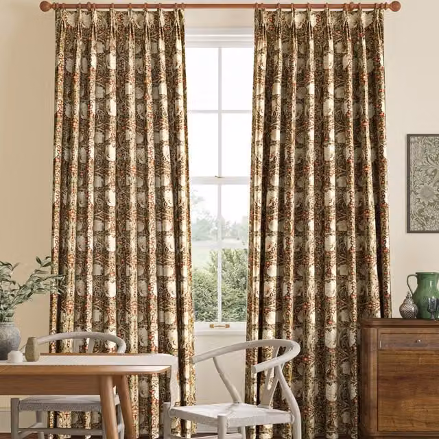 William Morris Pimpernel Made to Measure Floral Velvet Curtain in Brick Multicolour