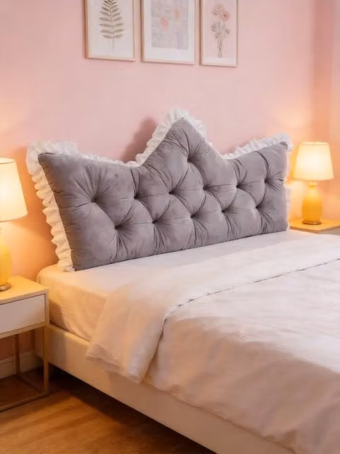 Living and Home Heart-Shaped Ruffled Bed Headboard Pillow in Grey – 1
